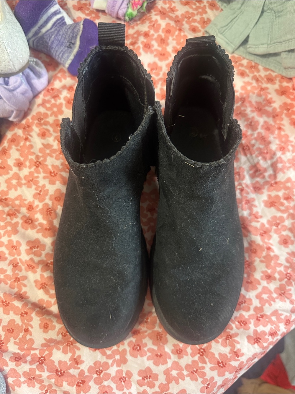 Amazon Black Kids Ankle Boots with Scalloped Trim